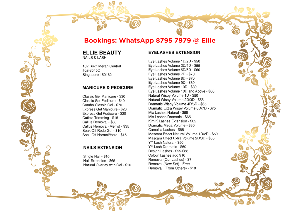 Ellie Beauty Singapore Eyelash Extension Price List - Volume Lashes Classic Lashes YY Lashes Manicure Pedicure